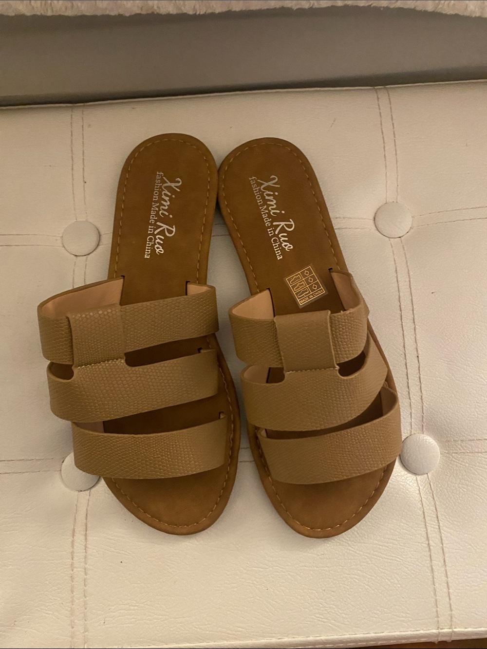 NWT Tan Triple-Strap Slide Sandals - Women